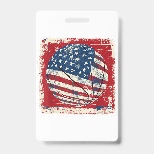 USA Flag July 4th Basketball ID Badge