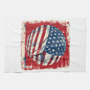 USA Flag July 4th Basketball Tea Towel