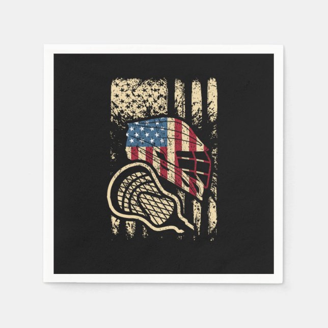 USA Flag Lax Patriotic American Lacrosse Player Napkin (Front)
