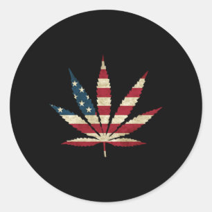Usa Flag Leaf - Funny Us Flag Pot Weed Classic Round Sticker