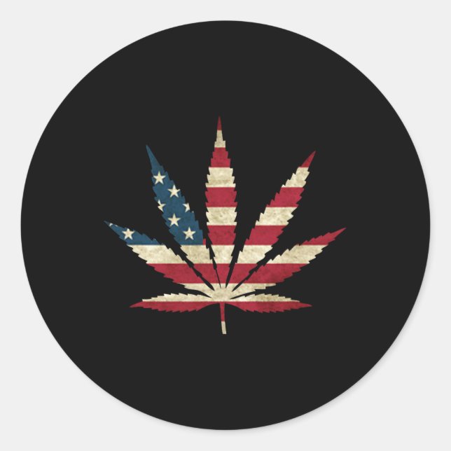 Usa Flag Leaf - Funny Us Flag Pot Weed  Classic Round Sticker (Front)
