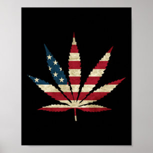 Usa Flag Leaf - Funny Us Flag Pot Weed Poster