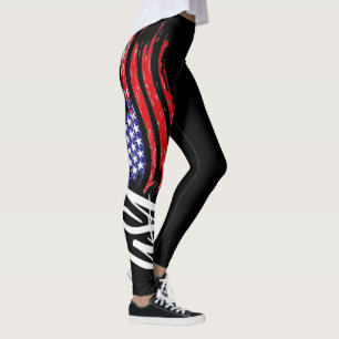 USA Flag Leggings - Patriotic Black Womens Fashion