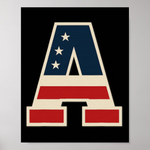 Usa Flag Letter A Stars Stripes Matching Trio Frie Poster