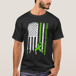 Usa Flag Lime Green Ribbon Lyme Disease Awareness T-Shirt