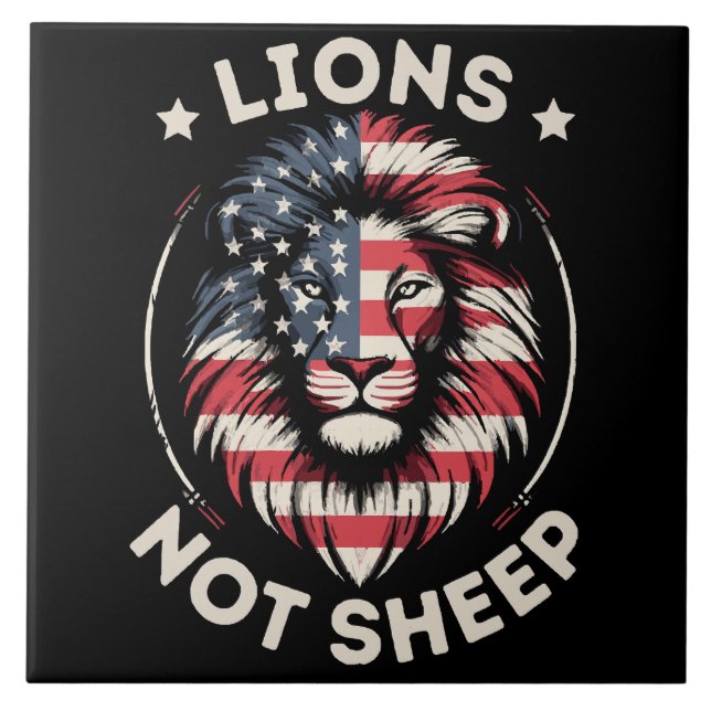 USA FLAG , LIONS NOT SHEEP CERAMIC TILE (Front)