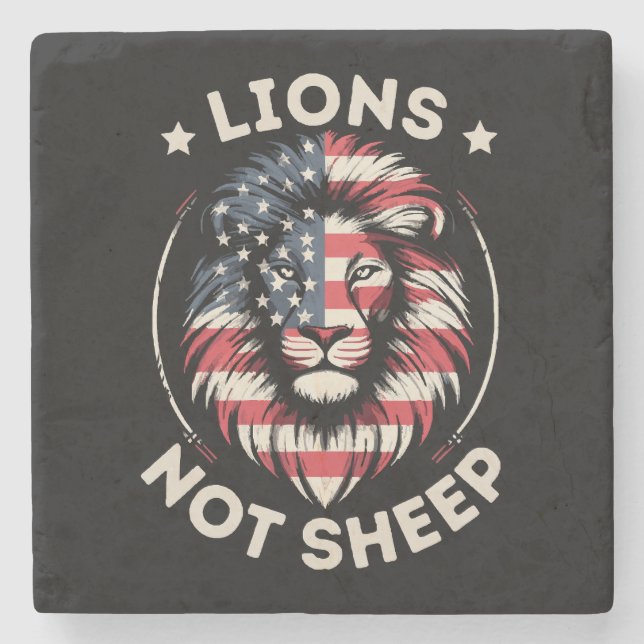 USA FLAG , LIONS NOT SHEEP STONE COASTER (Front)