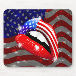 USA Flag Lipstick on Sensual Lips Mouse Pad