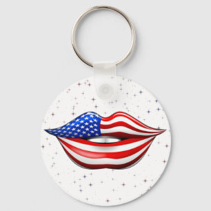 USA Flag Lipstick on Smiling Lips  Keychain