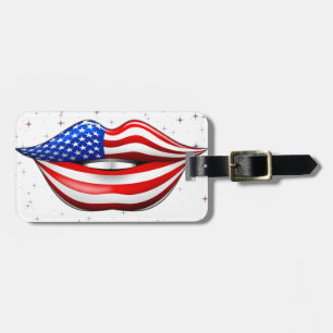 USA Flag Lipstick on Smiling Lips Luggage Tags
