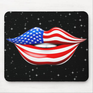 USA Flag Lipstick on Smiling Lips Mousepad