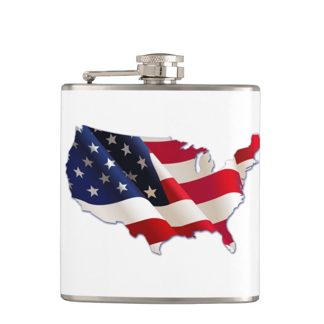 USA Flag, Map of America, 4th of July Flask (Front)