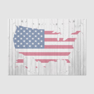 USA Flag Map Wood Decoupage Tissue Paper