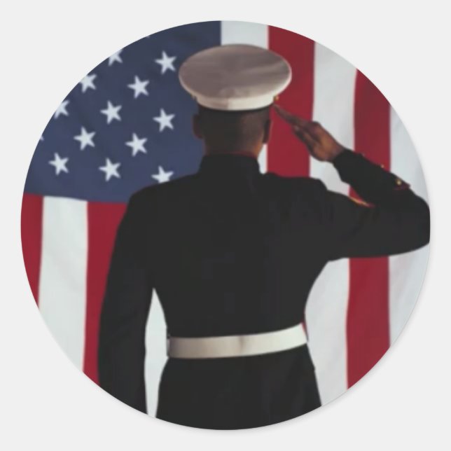 USA FLAG & MARINE WARRIOR CLASSIC ROUND STICKER (Front)