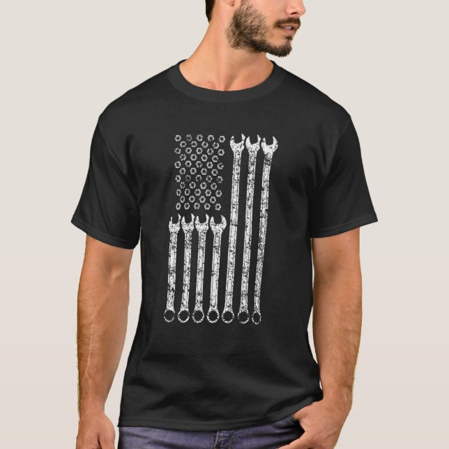 Usa Flag Mechanical Wrenches For Women Men Tools T-Shirt (Front)