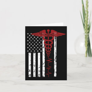 Usa Flag Medical Symbol Black Patriotic Caduceus N Card