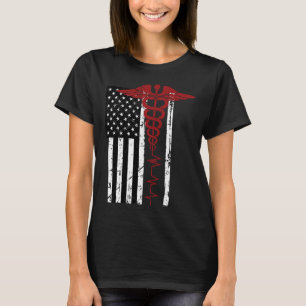 Usa Flag Medical Symbol Black Patriotic Caduceus N T-Shirt