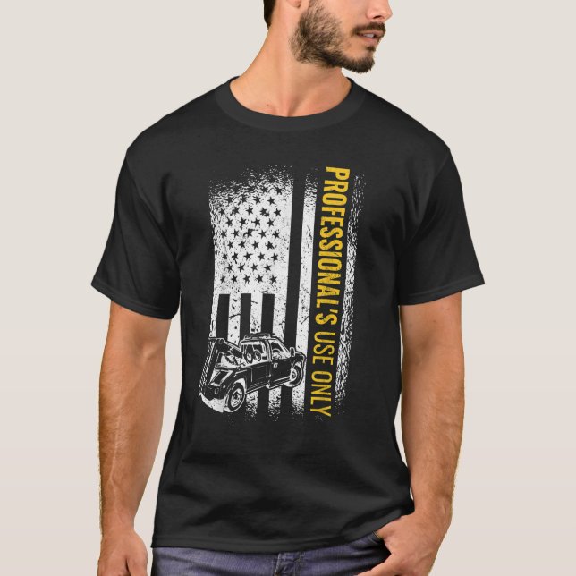 USA Flag men tow truck operator 4zh of July tow tr T-Shirt (Front)