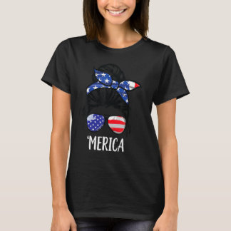 Usa Flag Messy Bun Patriotic Armed Forces 1 T-Shirt