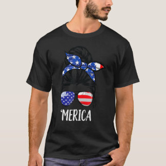 Usa Flag Messy Bun Patriotic Armed Forces T-Shirt