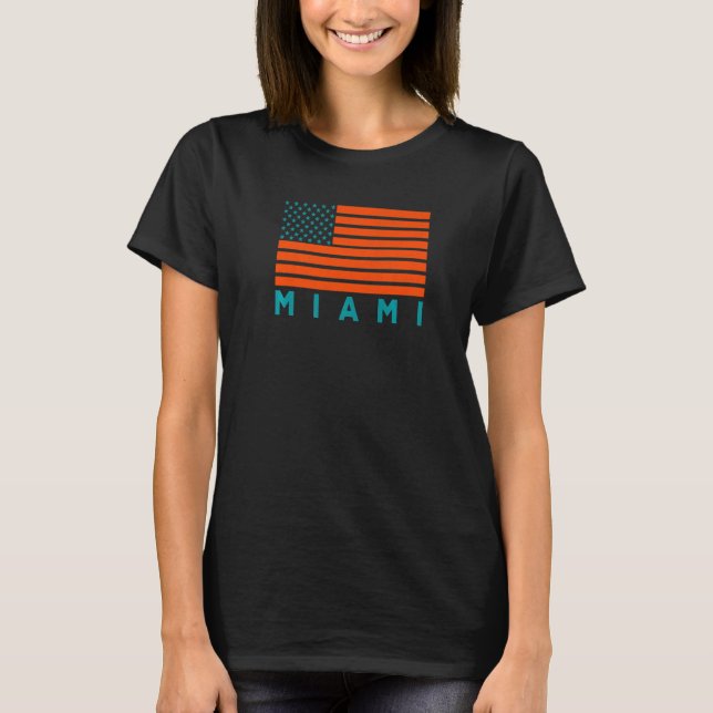 USA Flag Miami OrangeTeal-GreenBlue Miami FL Ameri T-Shirt (Front)