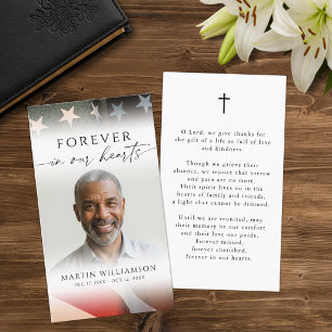 USA Flag Military Photo Cross Funeral Prayer Card