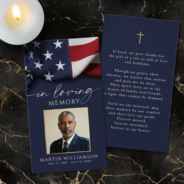 USA Flag Military Photo Cross Funeral Prayer Card (Creator Uploaded)