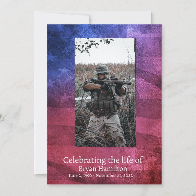 USA Flag Military Veteran Funeral Prayer Card (Front)