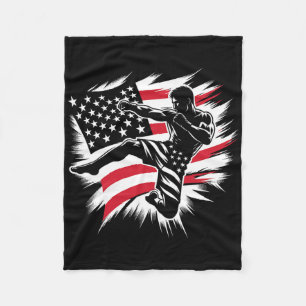 Usa Flag Mma Mixed Martial Arts American Kickboxin Fleece Blanket