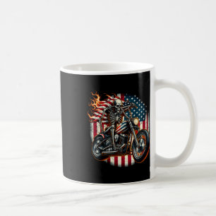 Usa Flag Motorcycle Skeleton Biker 4th July Americ Coffee Mug