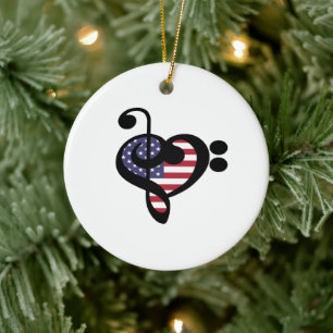 USA Flag Music Heart - American Pride Musician Ceramic Ornament