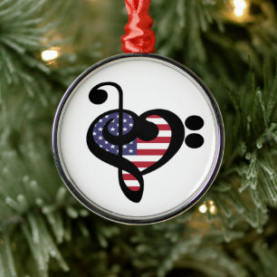 USA Flag Music Heart - American Pride Musician Metal Ornament