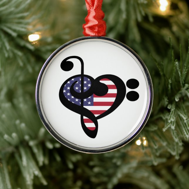 USA Flag Music Heart - American Pride Musician Metal Ornament (Tree)