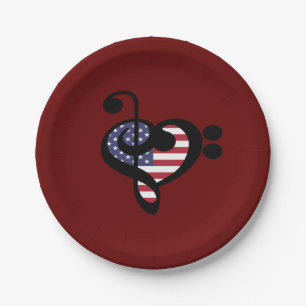 USA Flag Music Heart - American Pride Musician Paper Plate