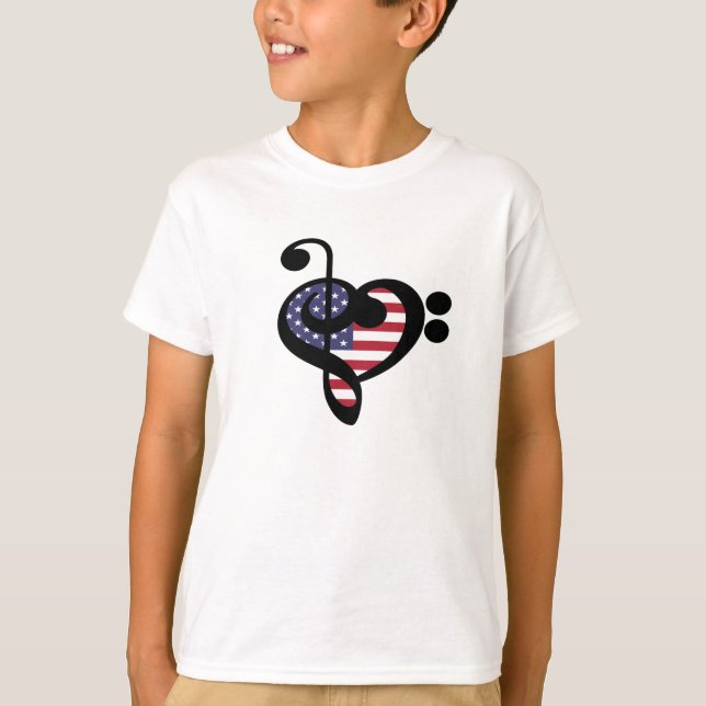 USA Flag Music Heart - American Pride Musician T-Shirt (Front)