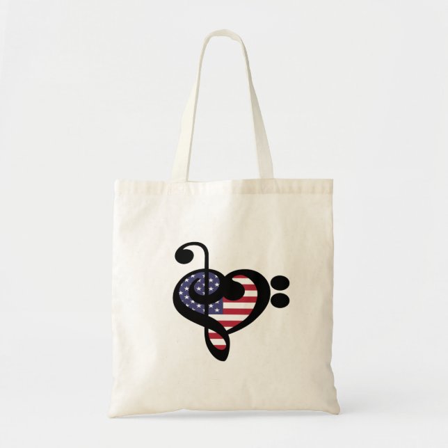 USA Flag Music Heart - American Pride Musician Tote Bag (Front)