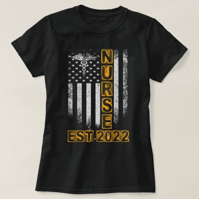 Usa flag Nurse est 2022 rn nursing school graduate T-Shirt (Design Front)