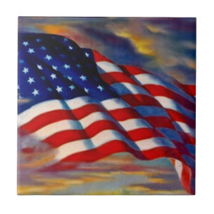 USA Flag Old Glory in Clouds Military Gift Tile