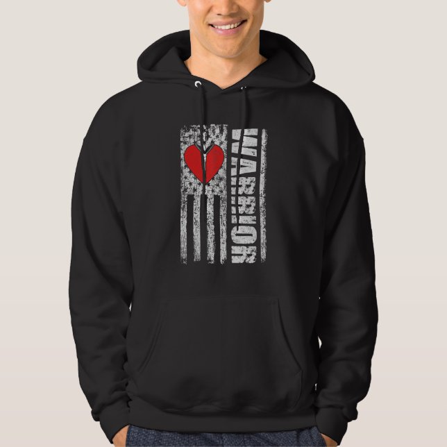 USA Flag Open Heart Surgery Recovery Distressed Hoodie (Front)