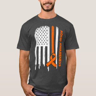 USA Flag Orange Ribbon ADHD Awareness T-Shirt