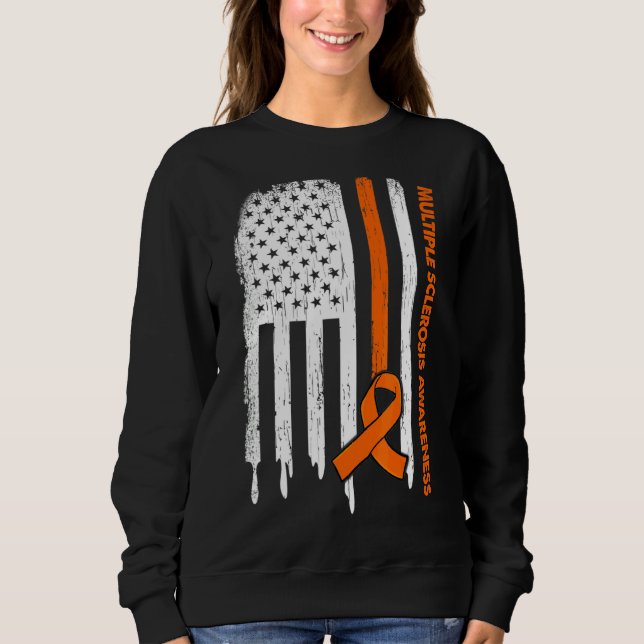 Usa Flag Orange Ribbon Multiple Sclerosis Awarenes Sweatshirt (Front)