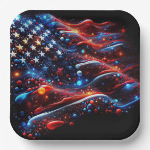 USA Flag Paint Splatters 4th Of July Paper Plate