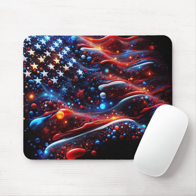USA Flag Paint Splatters Mouse Pad (With Mouse)