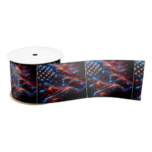 USA Flag Paint Splatters Satin Ribbon