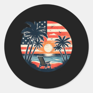 USA Flag Palm Trees 4th of July Tropical Summer Classic Round Sticker