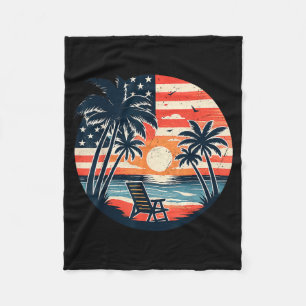 USA Flag Palm Trees 4th of July Tropical Summer Fleece Blanket