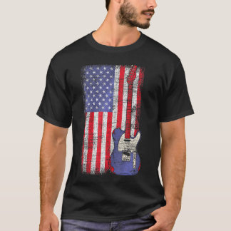 Usa Flag Patriotic America Guitar T-Shirt