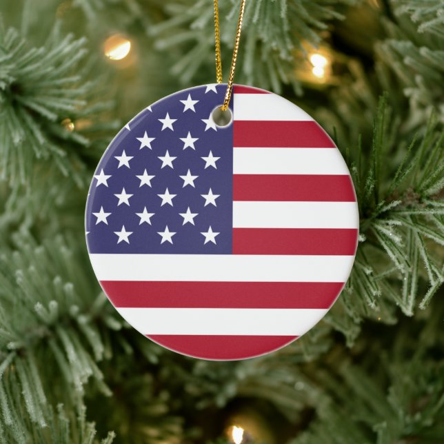 USA Flag Patriotic American Flag Stars and Stripes Ceramic Ornament (Tree)