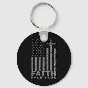 Usa Flag Patriotic American Gift Faith Over Fear P Key Ring