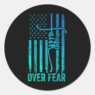 Usa Flag Patriotic American Gift Usa Faith Over Fe Classic Round Sticker